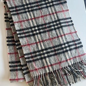 Burberry Gray Plaid Fringe Scarf